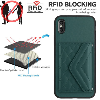 Rhombic Texture Card Bag RFID Phone Case with Long Lanyard, For iPhone XS / X, For iPhone XR, For iPhone XS Max, For iPhone 8 Plus / 7 Plus