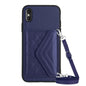 Rhombic Texture Card Bag RFID Phone Case with Long Lanyard, For iPhone XS / X, For iPhone XR, For iPhone XS Max, For iPhone 8 Plus / 7 Plus