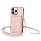 Rhombic Texture Card Bag RFID Phone Case with Long Lanyard, For iPhone 16 Pro Max, For iPhone 16 Pro, For iPhone 16 Plus, For iPhone 16