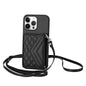 Rhombic Texture Card Bag RFID Phone Case with Long Lanyard, For iPhone 16 Pro Max, For iPhone 16 Pro, For iPhone 16 Plus, For iPhone 16