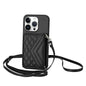 Rhombic Texture Card Bag RFID Phone Case with Long Lanyard, For iPhone 16 Pro Max, For iPhone 16 Pro, For iPhone 16 Plus, For iPhone 16