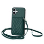 Rhombic Texture Card Bag RFID Phone Case with Long Lanyard, For iPhone 16 Pro Max, For iPhone 16 Pro, For iPhone 16 Plus, For iPhone 16