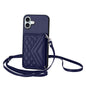 Rhombic Texture Card Bag RFID Phone Case with Long Lanyard, For iPhone 16 Pro Max, For iPhone 16 Pro, For iPhone 16 Plus, For iPhone 16