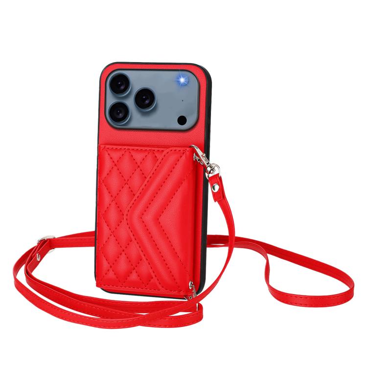 Rhombic Texture Card Bag RFID Phone Case with Long Lanyard, For iPhone 18 Pro / 17 Pro, For iPhone 18 Pro Max / 17 Pro Max, For iPhone 17, For iPhone Air