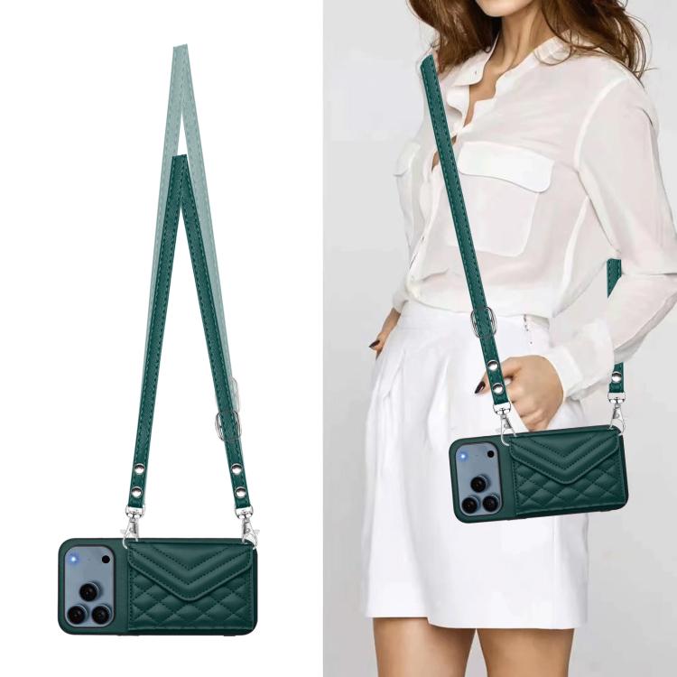 Rhombic Texture Card Bag RFID Phone Case with Long Lanyard, For iPhone 18 Pro / 17 Pro, For iPhone 18 Pro Max / 17 Pro Max, For iPhone 17, For iPhone Air