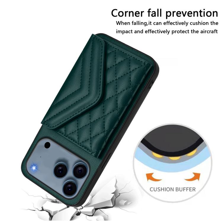 Rhombic Texture Card Bag RFID Phone Case with Long Lanyard, For iPhone 18 Pro / 17 Pro, For iPhone 18 Pro Max / 17 Pro Max, For iPhone 17, For iPhone Air