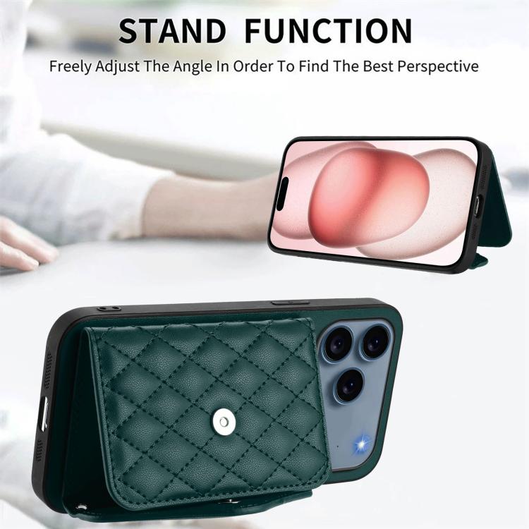 Rhombic Texture Card Bag RFID Phone Case with Long Lanyard, For iPhone 18 Pro / 17 Pro, For iPhone 18 Pro Max / 17 Pro Max, For iPhone 17, For iPhone Air