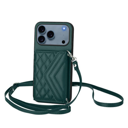 Rhombic Texture Card Bag RFID Phone Case with Long Lanyard, For iPhone 18 Pro / 17 Pro, For iPhone 18 Pro Max / 17 Pro Max, For iPhone 17, For iPhone Air
