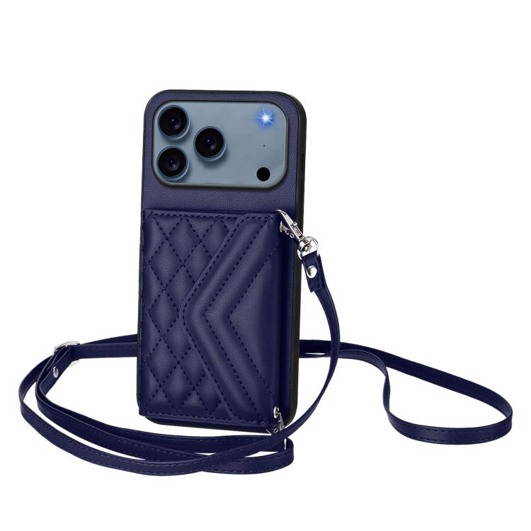 Rhombic Texture Card Bag RFID Phone Case with Long Lanyard, For iPhone 18 Pro / 17 Pro, For iPhone 18 Pro Max / 17 Pro Max, For iPhone 17, For iPhone Air