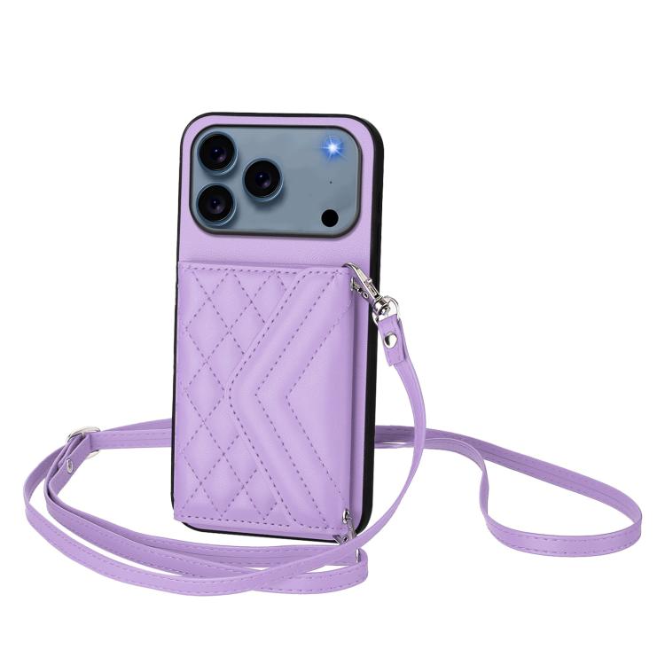 Rhombic Texture Card Bag RFID Phone Case with Long Lanyard, For iPhone 18 Pro / 17 Pro, For iPhone 18 Pro Max / 17 Pro Max, For iPhone 17, For iPhone Air