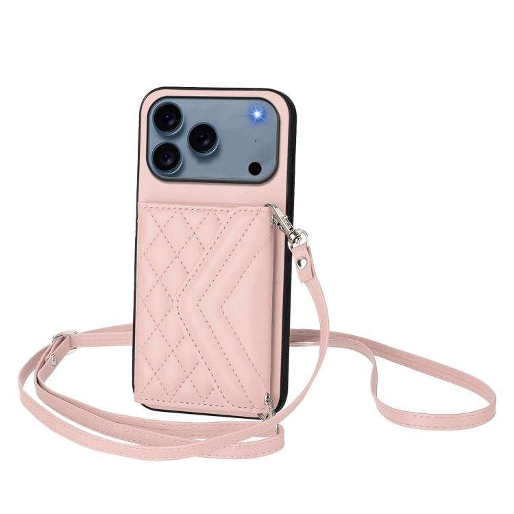 Rhombic Texture Card Bag RFID Phone Case with Long Lanyard, For iPhone 18 Pro / 17 Pro, For iPhone 18 Pro Max / 17 Pro Max, For iPhone 17, For iPhone Air