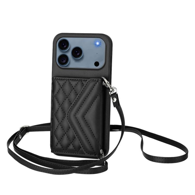 Rhombic Texture Card Bag RFID Phone Case with Long Lanyard, For iPhone 18 Pro / 17 Pro, For iPhone 18 Pro Max / 17 Pro Max, For iPhone 17, For iPhone Air