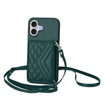 Rhombic Texture Card Bag RFID Phone Case with Long Lanyard, For iPhone 18 Pro / 17 Pro, For iPhone 18 Pro Max / 17 Pro Max, For iPhone 17, For iPhone Air