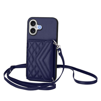 Rhombic Texture Card Bag RFID Phone Case with Long Lanyard, For iPhone 18 Pro / 17 Pro, For iPhone 18 Pro Max / 17 Pro Max, For iPhone 17, For iPhone Air