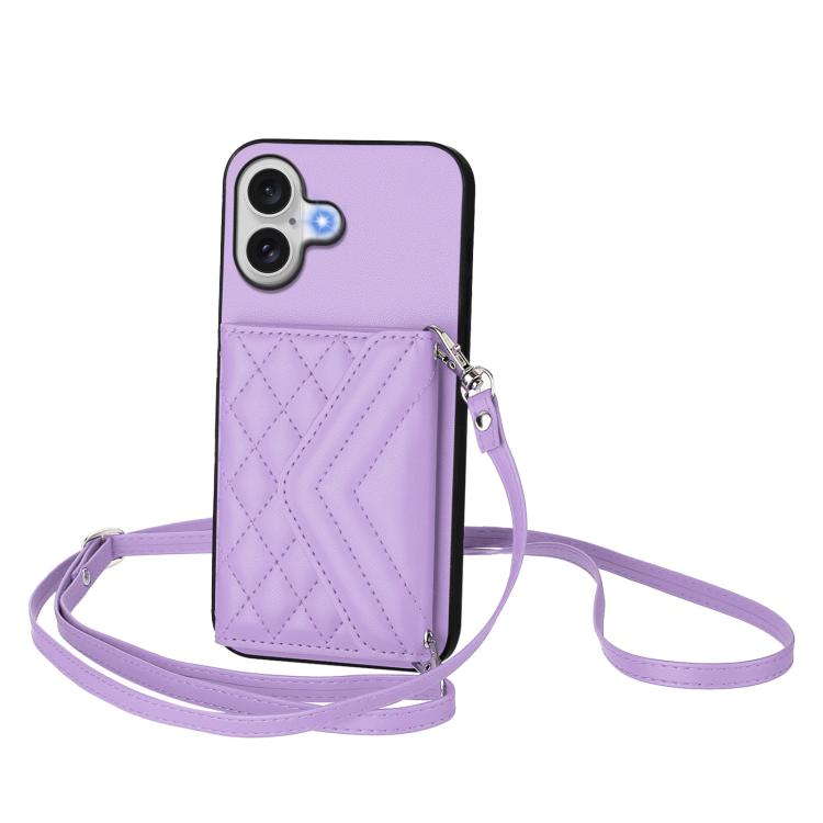 Rhombic Texture Card Bag RFID Phone Case with Long Lanyard, For iPhone 18 Pro / 17 Pro, For iPhone 18 Pro Max / 17 Pro Max, For iPhone 17, For iPhone Air