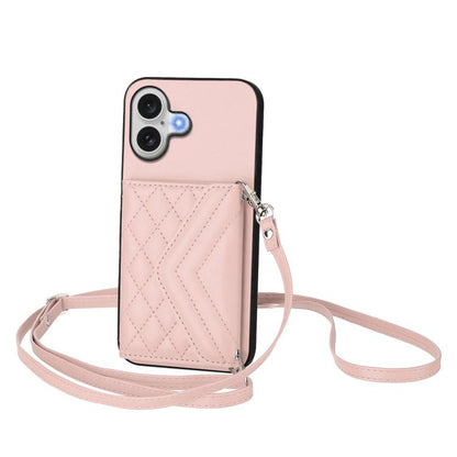 Rhombic Texture Card Bag RFID Phone Case with Long Lanyard, For iPhone 18 Pro / 17 Pro, For iPhone 18 Pro Max / 17 Pro Max, For iPhone 17, For iPhone Air
