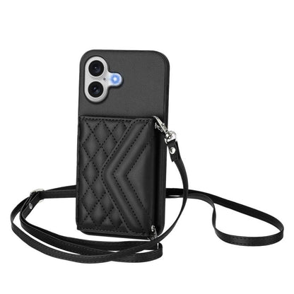 Rhombic Texture Card Bag RFID Phone Case with Long Lanyard, For iPhone 18 Pro / 17 Pro, For iPhone 18 Pro Max / 17 Pro Max, For iPhone 17, For iPhone Air