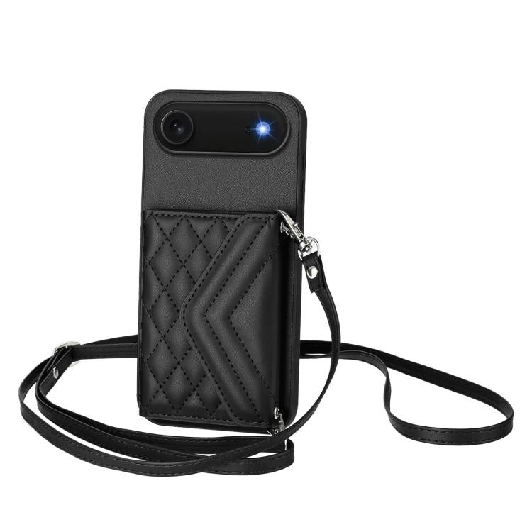 Rhombic Texture Card Bag RFID Phone Case with Long Lanyard, For iPhone 17 Pro Max, For iPhone 17 Pro, For iPhone 17, For iPhone Air