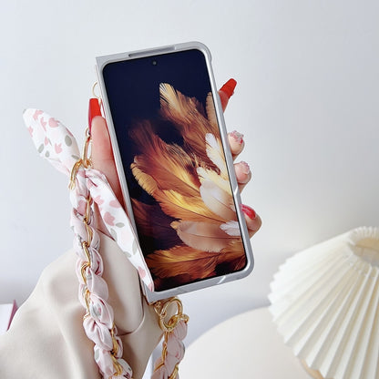 Pearlescent Paint Painted PC Phone Case with DIY Scarf Bracelet, For OPPO Find N3, For OPPO Find N3 Flip, For OPPO Find N2 Flip