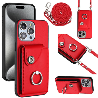 Organ Card Bag Ring Holder Phone Case with Long Lanyard, For iPhone 16, For iPhone 15 Pro Max, For iPhone 15 Pro, For iPhone 15 Plus