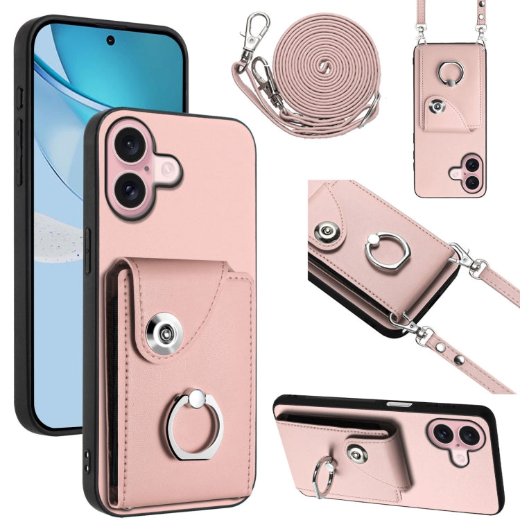 Organ Card Bag Ring Holder Phone Case with Long Lanyard, For iPhone 16, For iPhone 15 Pro Max, For iPhone 15 Pro, For iPhone 15 Plus