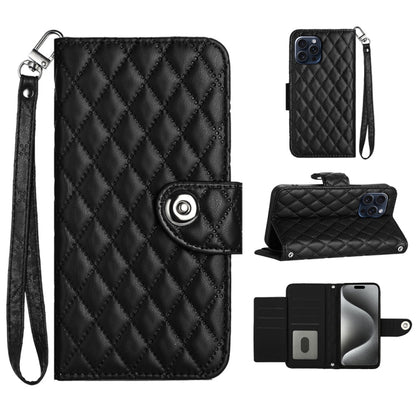 Rhombic Texture Flip Leather Phone Case with Lanyard, For iPhone 16, For iPhone 15 Pro Max, For iPhone 15 Pro, For iPhone 15 Plus