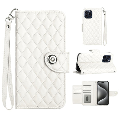 Rhombic Texture Flip Leather Phone Case with Lanyard, For iPhone 16, For iPhone 15 Pro Max, For iPhone 15 Pro, For iPhone 15 Plus