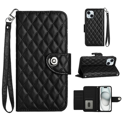 Rhombic Texture Flip Leather Phone Case with Lanyard, For iPhone 16, For iPhone 15 Pro Max, For iPhone 15 Pro, For iPhone 15 Plus