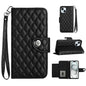 Rhombic Texture Flip Leather Phone Case with Lanyard, For iPhone 16, For iPhone 15 Pro Max, For iPhone 15 Pro, For iPhone 15 Plus
