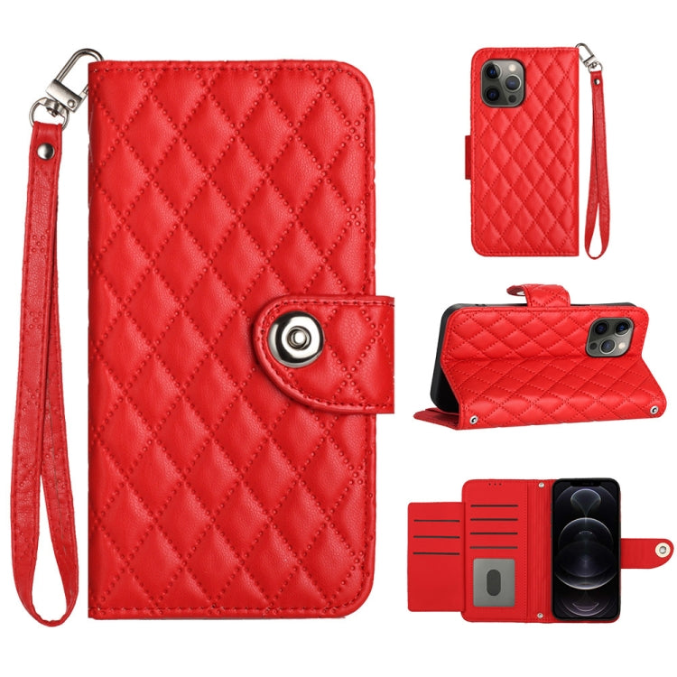 Rhombic Texture Flip Leather Phone Case with Lanyard, For iPhone 13, For iPhone 12 / 12 Pro, For iPhone 12 Pro Max, For iPhone 11 Pro Max