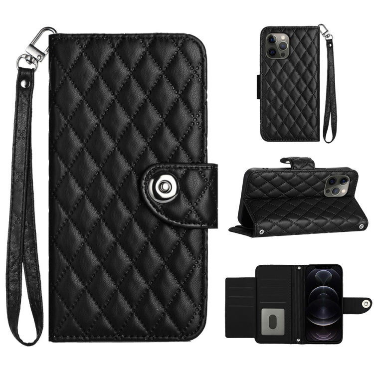 Rhombic Texture Flip Leather Phone Case with Lanyard, For iPhone 13, For iPhone 12 / 12 Pro, For iPhone 12 Pro Max, For iPhone 11 Pro Max