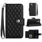 Rhombic Texture Flip Leather Phone Case with Lanyard, For iPhone 13, For iPhone 12 / 12 Pro, For iPhone 12 Pro Max, For iPhone 11 Pro Max