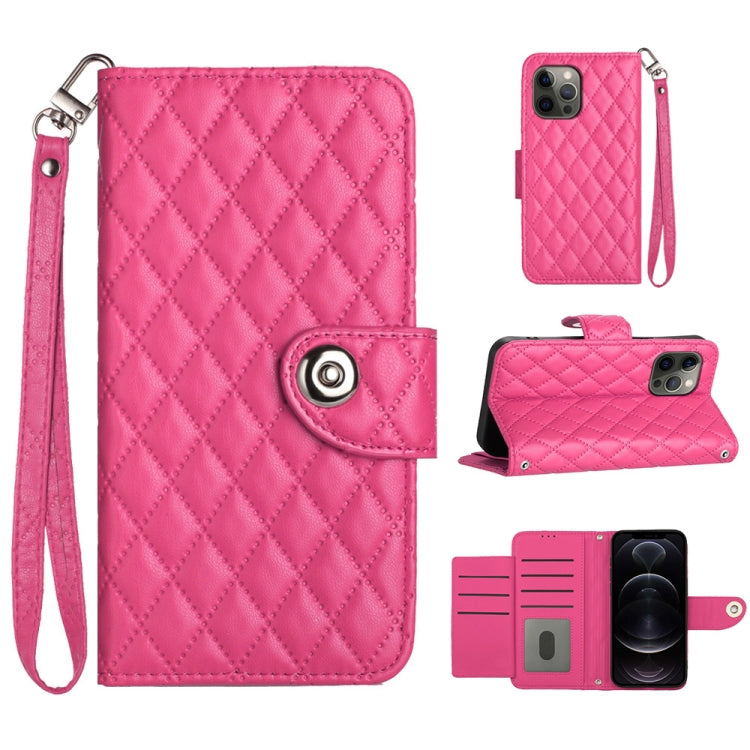 Rhombic Texture Flip Leather Phone Case with Lanyard, For iPhone 13, For iPhone 12 / 12 Pro, For iPhone 12 Pro Max, For iPhone 11 Pro Max