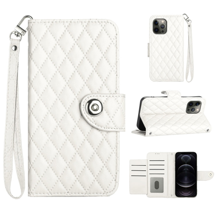 Rhombic Texture Flip Leather Phone Case with Lanyard, For iPhone 13, For iPhone 12 / 12 Pro, For iPhone 12 Pro Max, For iPhone 11 Pro Max