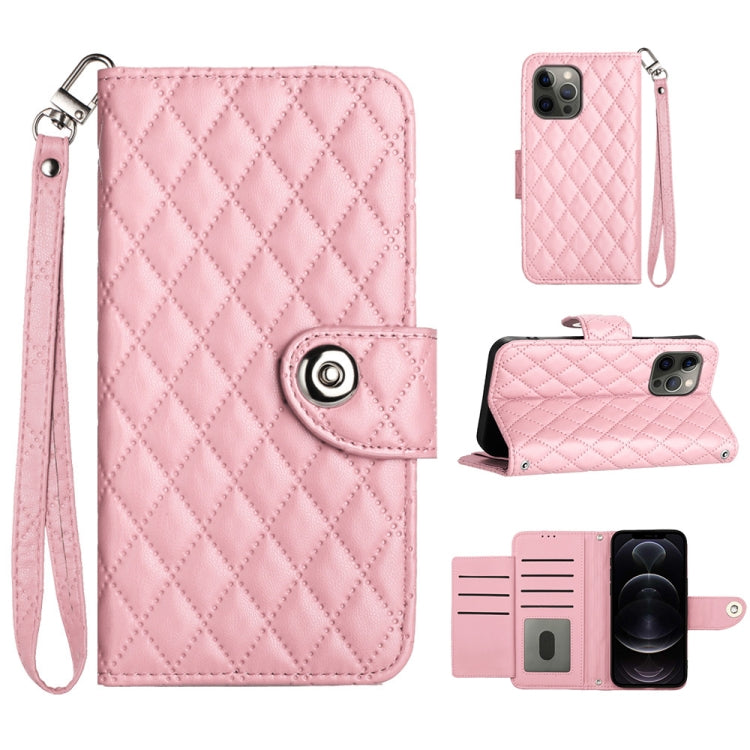 Rhombic Texture Flip Leather Phone Case with Lanyard, For iPhone 13, For iPhone 12 / 12 Pro, For iPhone 12 Pro Max, For iPhone 11 Pro Max