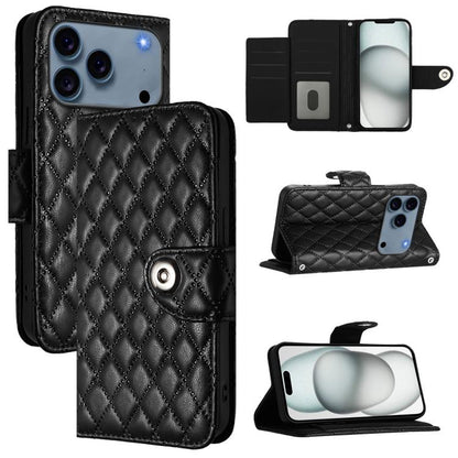 Rhombic Texture Flip Leather Phone Case with Lanyard, For iPhone 17 Pro Max, For iPhone 17 Pro, For iPhone 17, For iPhone Air