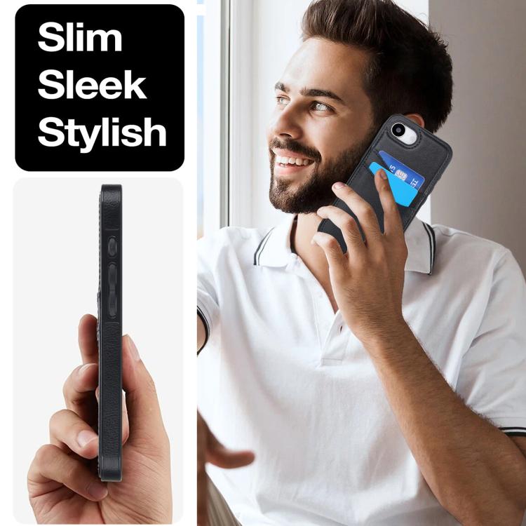 Litchi Leather Skin Card Slots Phone Case, For iPhone 16e, For iPhone 16 Pro Max, For iPhone 16 Pro, For iPhone 16 Plus