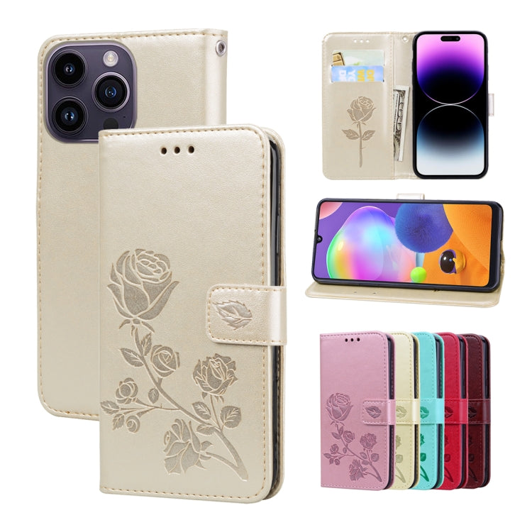 Rose Embossed Flip PU Leather Phone Case, For iPhone 15 Pro Max, For iPhone 15 Pro, For iPhone 15 Plus, For iPhone 15