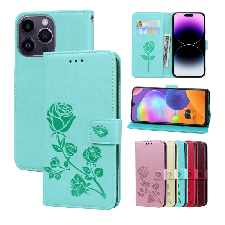 Rose Embossed Flip PU Leather Phone Case, For iPhone 15 Pro Max, For iPhone 15 Pro, For iPhone 15 Plus, For iPhone 15