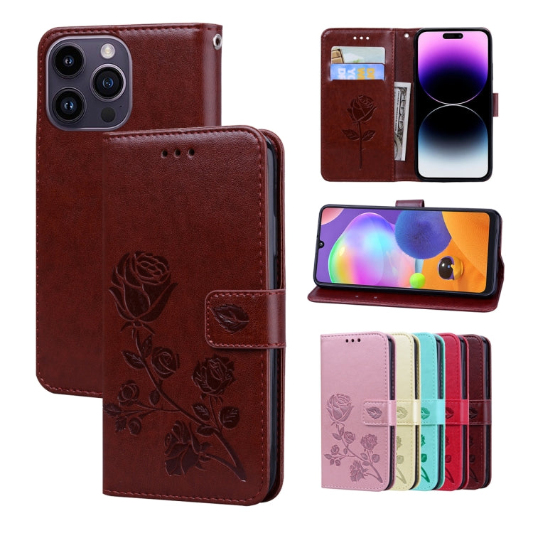 Rose Embossed Flip PU Leather Phone Case, For iPhone 15 Pro Max, For iPhone 15 Pro, For iPhone 15 Plus, For iPhone 15