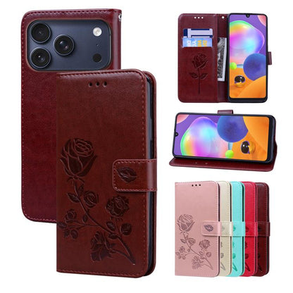 Rose Embossed Flip PU Leather Phone Case, For iPhone 18 Pro / 17 Pro, For iPhone 18 Pro Max / 17 Pro Max, For iPhone 17e / 16e, For iPhone 17
