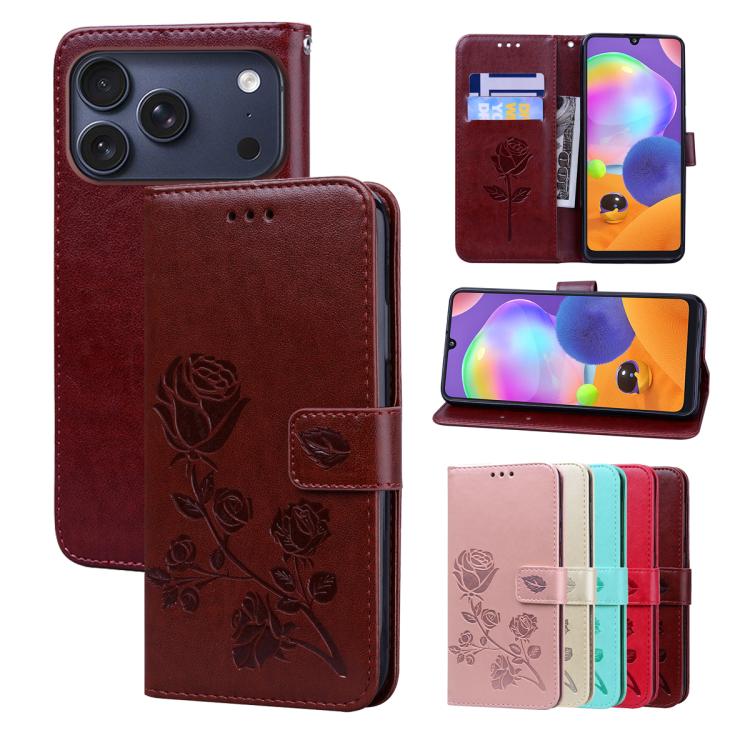 Rose Embossed Flip PU Leather Phone Case, For iPhone 18 Pro / 17 Pro, For iPhone 18 Pro Max / 17 Pro Max, For iPhone 17e / 16e, For iPhone 17