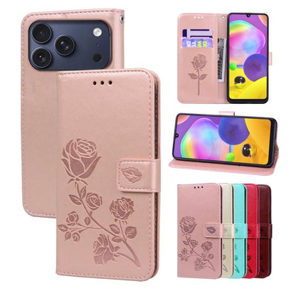 Rose Embossed Flip PU Leather Phone Case, For iPhone 18 Pro / 17 Pro, For iPhone 18 Pro Max / 17 Pro Max, For iPhone 17e / 16e, For iPhone 17