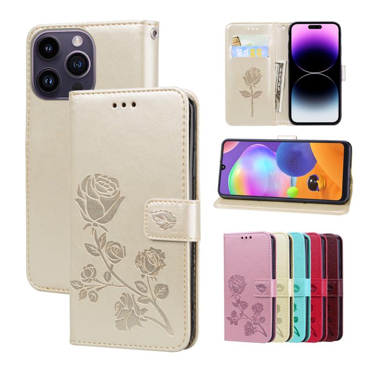 Rose Embossed Flip PU Leather Phone Case, For iPhone 16 Pro Max, For iPhone 16 Pro, For iPhone 16 Plus, For iPhone 16