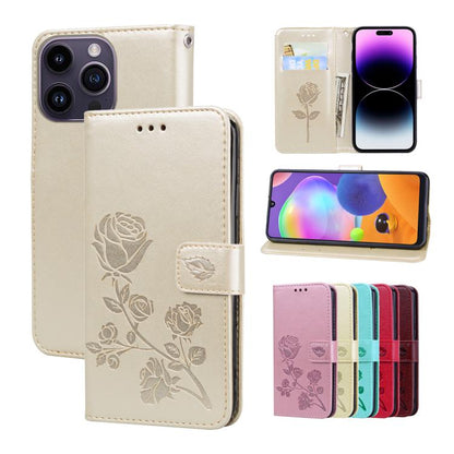 Rose Embossed Flip PU Leather Phone Case, For iPhone 16 Pro Max, For iPhone 16 Pro, For iPhone 16 Plus, For iPhone 16