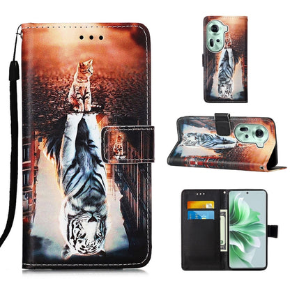 Colored Drawing Pattern Plain Weave Leather Phone Case, For OPPO Find X7, For OPPO Reno11 5G Global, For OPPO Reno11 Pro 5G Global