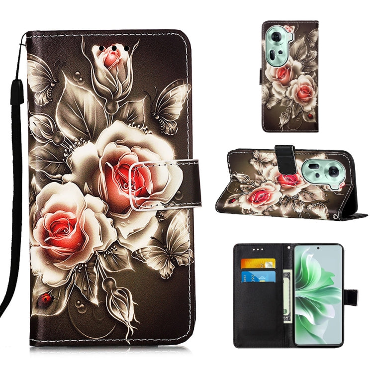 Colored Drawing Pattern Plain Weave Leather Phone Case, For OPPO Find X7, For OPPO Reno11 5G Global, For OPPO Reno11 Pro 5G Global
