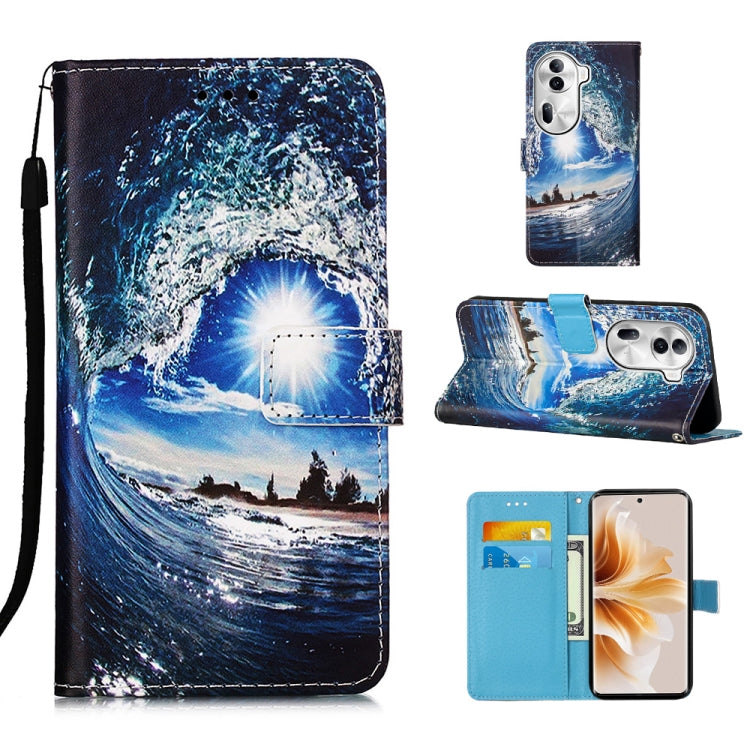 Colored Drawing Pattern Plain Weave Leather Phone Case, For OPPO Find X7, For OPPO Reno11 5G Global, For OPPO Reno11 Pro 5G Global