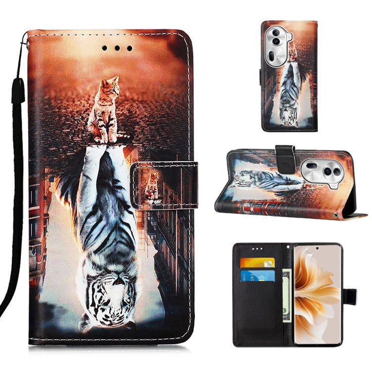 Colored Drawing Pattern Plain Weave Leather Phone Case, For OPPO Find X7, For OPPO Reno11 5G Global, For OPPO Reno11 Pro 5G Global