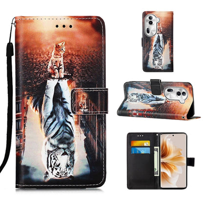 Colored Drawing Pattern Plain Weave Leather Phone Case, For OPPO Find X7, For OPPO Reno11 5G Global, For OPPO Reno11 Pro 5G Global